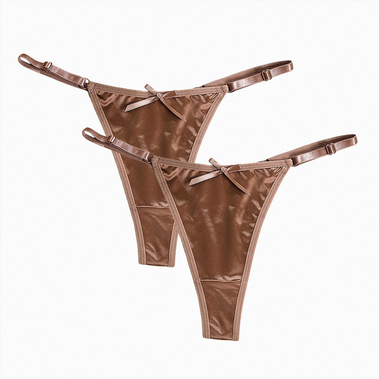 HCNTES Women's 2 Pack Satin G String Thongs Low Rise Silky Sexy Thongs