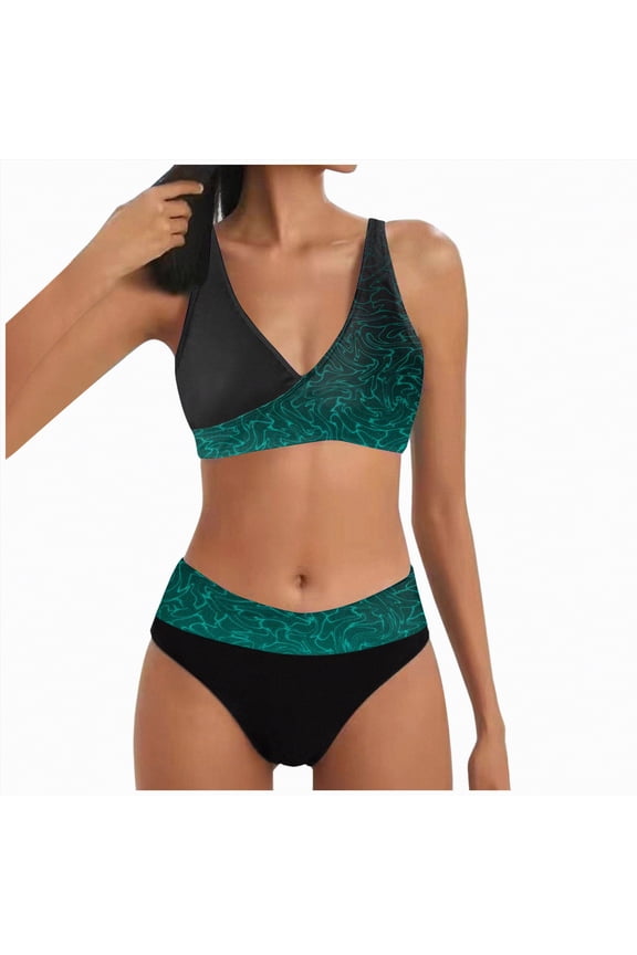 Women's 2 Piece Floral Tropical Print Bikini Set Boho Triangle Bathing Suit Tie Backless Swimsuit Sets(Green,M)