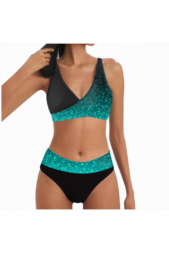 Women's 2 Piece Floral Tropical Print Bikini Set Boho Triangle Bathing Suit Tie Backless Swimsuit Sets(Mint Green,S)