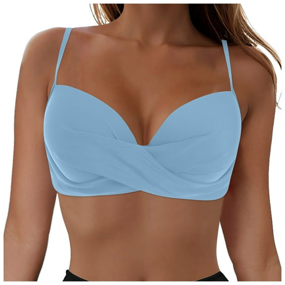 HCNTES Women's Adjustable Strap Push Up Padded Bikini Top for Comfort and Style Seekers,S Light Blue