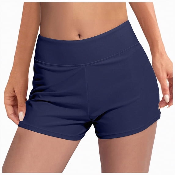HCNTES Women's Board Shorts Swimswear Bottoms Tankini Swim Bathing Briefs Swimsuit Boardshorts Beach Trunks with Liner(Dark Blue,L)