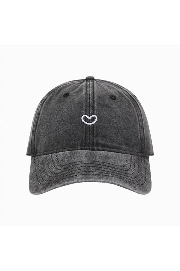 Women's Cute Heart Embroidered Baseball Cap Adjustable Vintage Washed Cotton Low Profile Dad Hat Black-1
