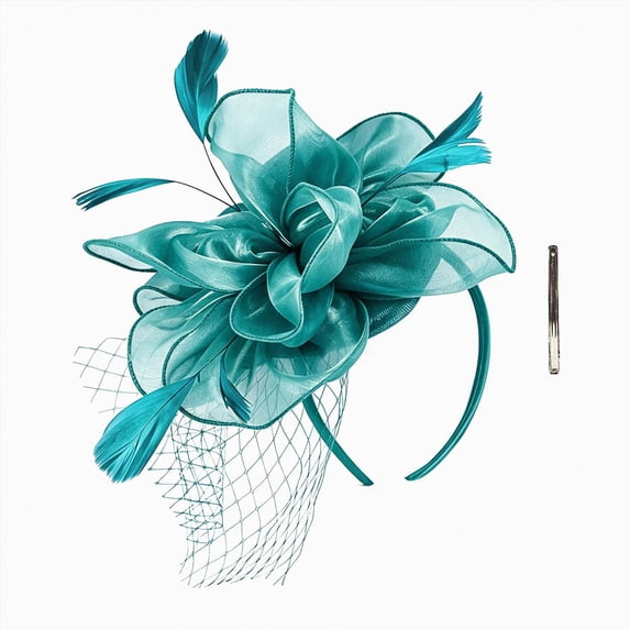HCNTES Women's Fascinators Tea Party Wedding Mesh Flower Pearl Feather Fascinator Hat with Headband and Clip Green