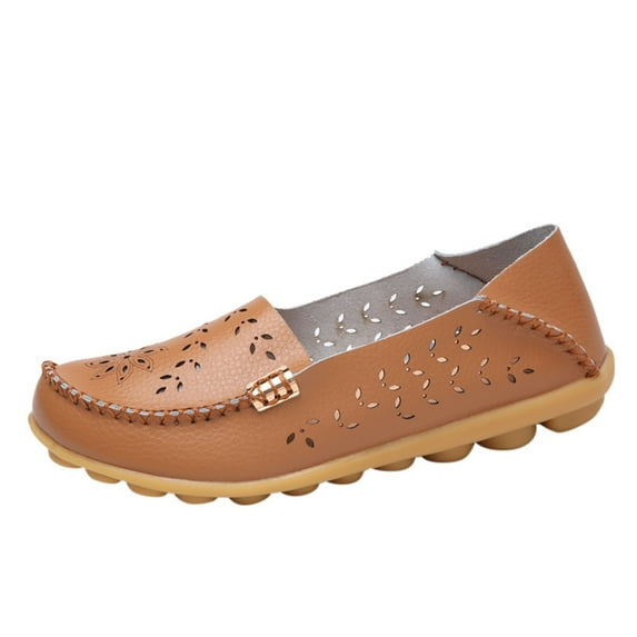 HCNTES Women's Flats Comfortable Flats Shoes Women Round Toe Ballerina Flats Leather Dress Shoes Work Flats for Office(Brown,41)