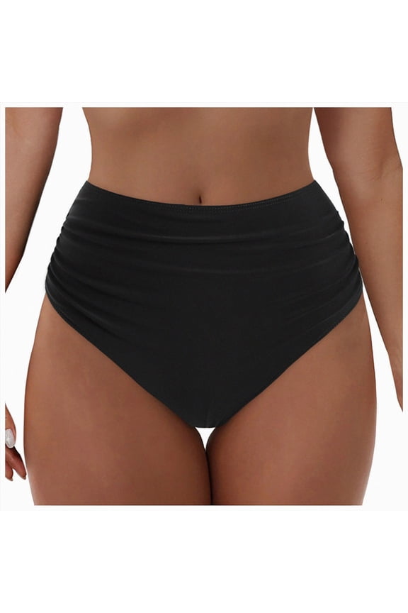 Women's High Waisted Bikini Bottom Tummy Control Full Coverage Ruched Bathing Suit Swimsuit Tankini Swim Shorts (Black,L)