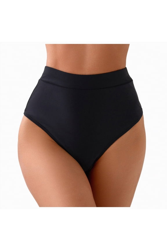 Women's High Waisted Bikini Bottoms Seamless Tummy Control Swim Bottom Full Coverage Bathing Suit Black,M