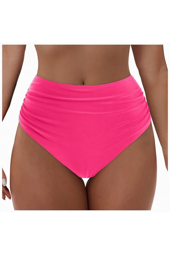 Women's High Waisted Retro Bikini Bottoms Tummy Control Swimwear Full Coverage Hot Pink,S