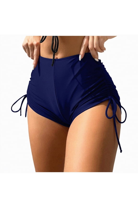 Women's High Waisted Swim Bottoms Swimsuit Full Coverage Bikini Bottoms(Navy,M)
