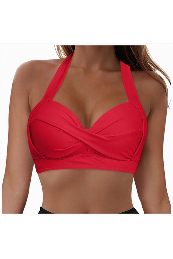 Women's Knot Strapless Backless Swimwear Sleeveless Tube Bikini Top(XXL,a123-Red)