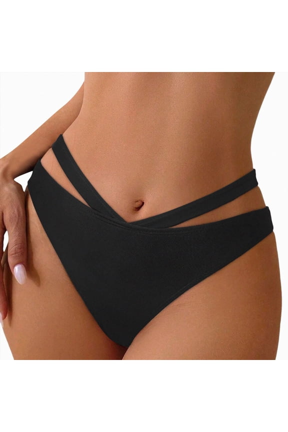 Women's Low Rise Bikini Bottom with Side Straps Cheeky Cut Strappy Swim Bottom Stretchy Polyamide Swimsuit Brief (Black,S)