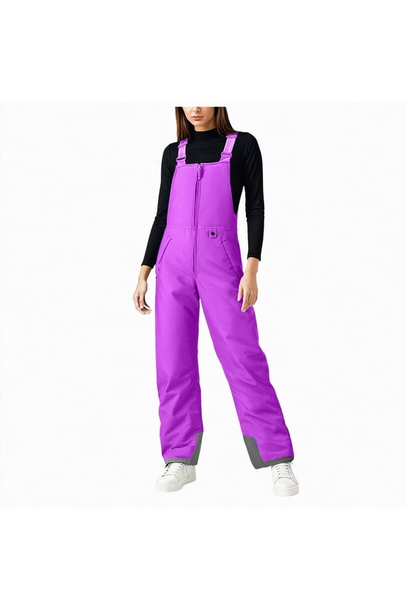 Women's Outdoor Snow Bib Overalls Waterproof Insulated Pants with Adjustable Fit for Ladies Winter Adventures(A-Purple,5XL)