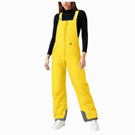 HCNTES Women's Outdoor Snow Bib Overalls Waterproof Insulated Pants with Adjustable Fit for Ladies Winter Adventures(A-Yellow,3XL)
