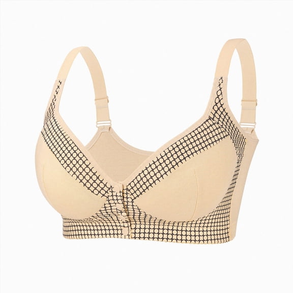 HCNTES Women's Plus Size Front Closure Wireless Unlined Full Coverage T-Shirt Everyday Comfort Bra Nude 42DD (Light Yellow,48F)