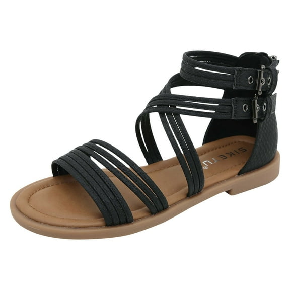 HCNTES Women's Plus Size Sandals Open Toe Thick Sole Soft Sole Roman Sandals(6.5,Black)