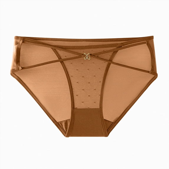HCNTES Women's Sexy Lace Panties Cheeky Underwear Mid Rise Briefs Bow Mesh Breathable Everyday Underpants Lingerie (Brown,L)