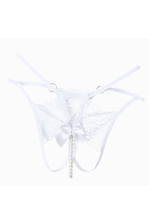 Women's Sexy Pearl Hollow Out Massage Underwear G-String Thongs Panties Lingerie Knickers White
