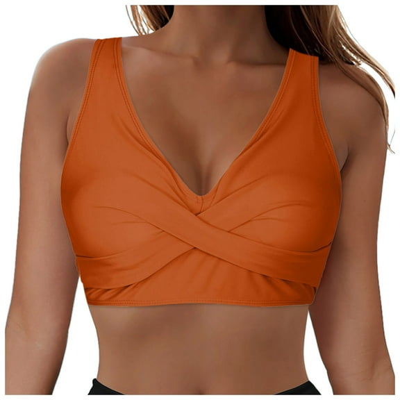HCNTES Women's Sexy Ribbed Adjustable Strap Bikini Top for Trendy Swimsuit Loving Women,S Orange