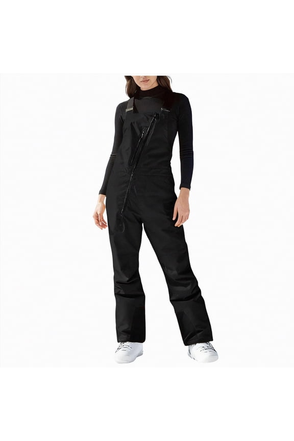 Women's Snow Sports Bib Overalls Waterproof Insulated Pants with Adjustable Straps for Ladies Outdoor Activities(B-Black,3XL)