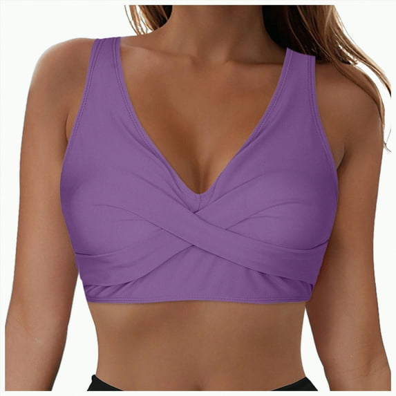 HCNTES Women's Solid Triangle Bikini Top Sexy Halter String Micro Bathing Suits Tops(XXL,a72-purple)