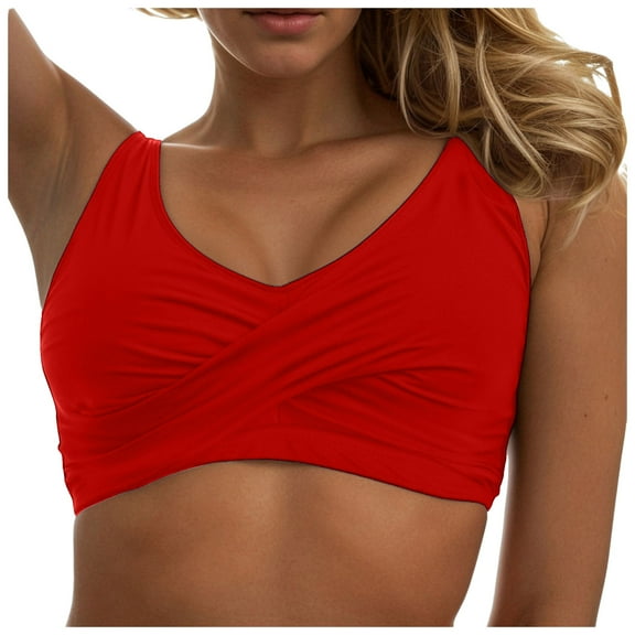 HCNTES Women's Sports Bra Bikini Top with Scoop Neck Padded and Perfect for Active Beach Days,S Red