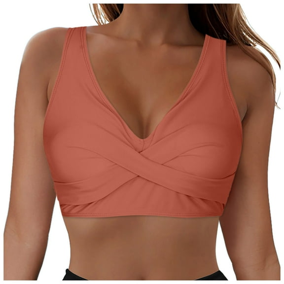 HCNTES Women's Sports Bra Bikini Top with Scoop Neck Padded and for Active Beach Days,M Coffee