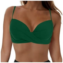 HCNTES Women's Sports Bra Bikini Tops with Stylish Scoop Neck Padded Design for Charming Beach Looks,L Green