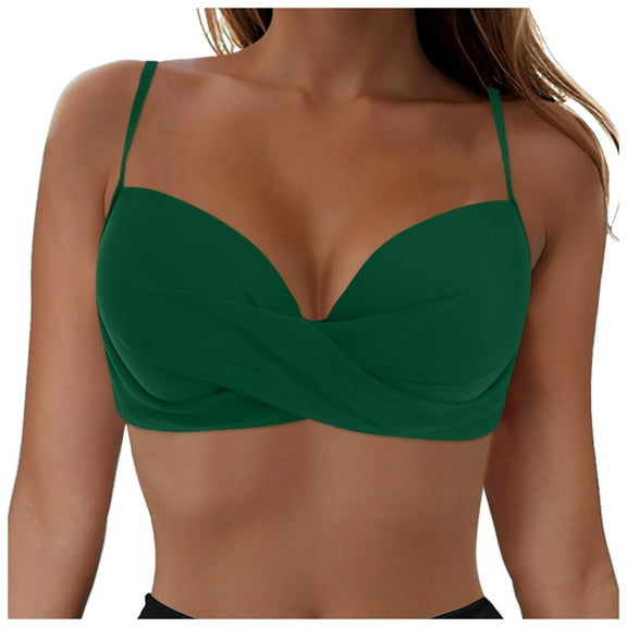 HCNTES Women's Sports Bra Bikini Tops with Stylish Scoop Neck Padded Design for Charming Beach Looks,L Green