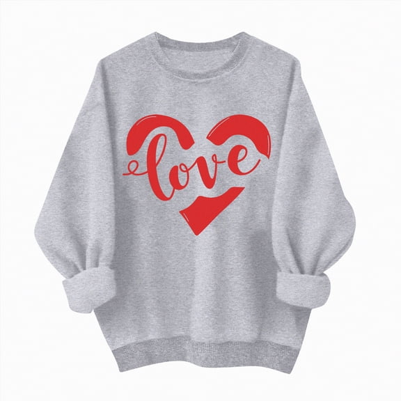 HCNTES Women's Spring Valentines Long Sleeve Crew Neck Love Heart Print Pullover Casual Comfortable Fashion Sweatshirt for Ladies Girls(Y205-Grey,XL)