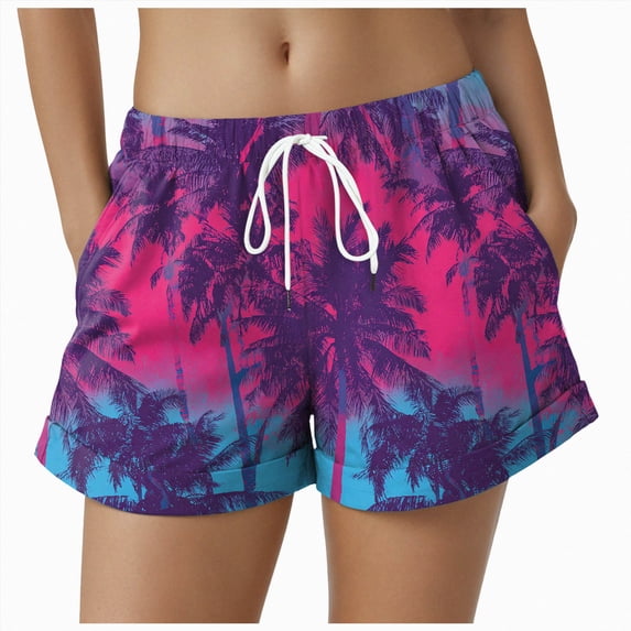 HCNTES Women's Swim Board Shorts Quick Dry High Waisted Beach Shorts for Women Swimsuit Bottoms with Liner Pockets (Light Purple,XL)