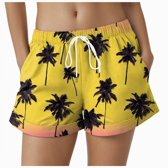 HCNTES Women's Swim Board Shorts Quick Dry High Waisted Beach Shorts for Women Swimsuit Bottoms with Liner Pockets (Yellow,M)