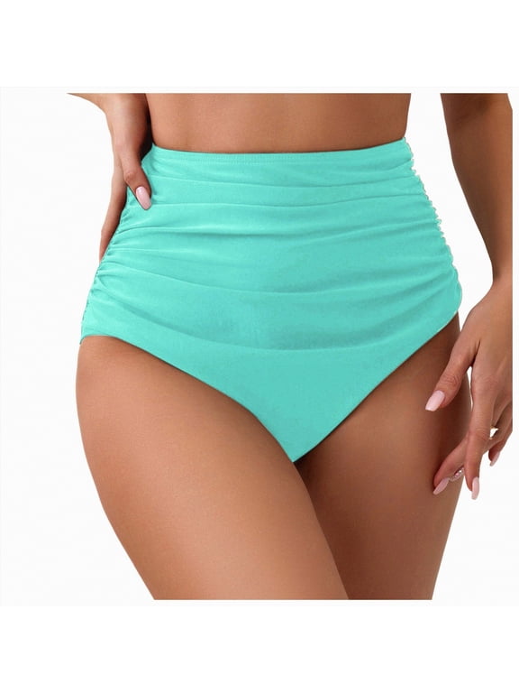 Women's Swim Separates Tummy Pants Swimsuit Control Women Bottoms High Waist Bikini Briefs Ruched Swimwears Tankinis Set Summer Swimwear(Mint Green,XL)