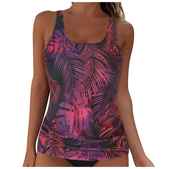HCNTES Women's Tankini Bathing Suits Two-Piece Tummy Control Swim Dress High Waist Printing Padded Swimsuits with Boyshorts,S Multicolour