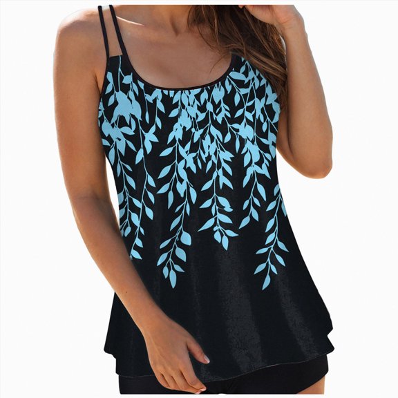 HCNTES Women's Tankini Swimsuits Two Piece Tummy Control Bathing Suits Flyaway Swim Top with Shorts Modest Swimwear(XXL,a103-Sky Blue)