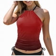 thumbnail image 1 of HCNTES Women's Tankini Top Swimsuit Tummy Control Swim Top Only High Neck Halter Tie Drawstring Bathing Suit Top Red,M, 1 of 7
