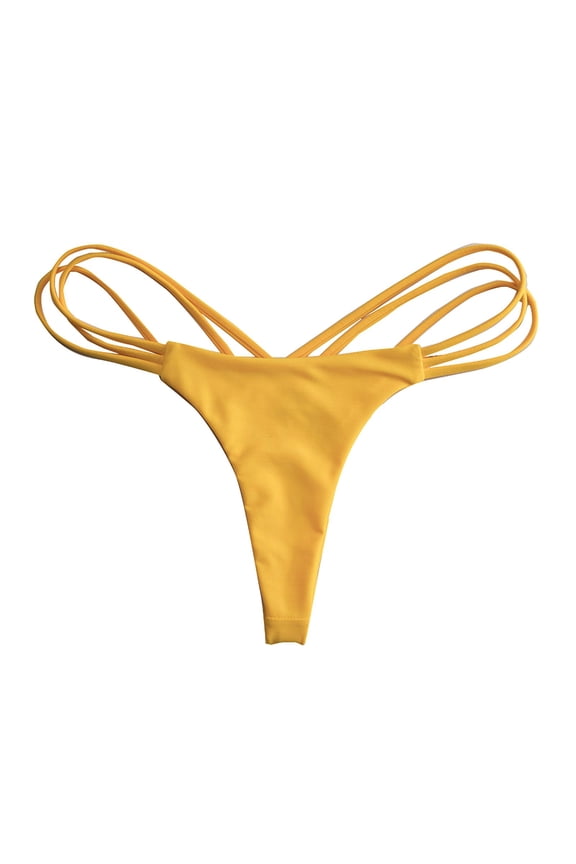 Women's Thong Bottoms with Sexy G String, Low Waist Bikini, Brazilian Style Swim Beachwear,XL Yellow