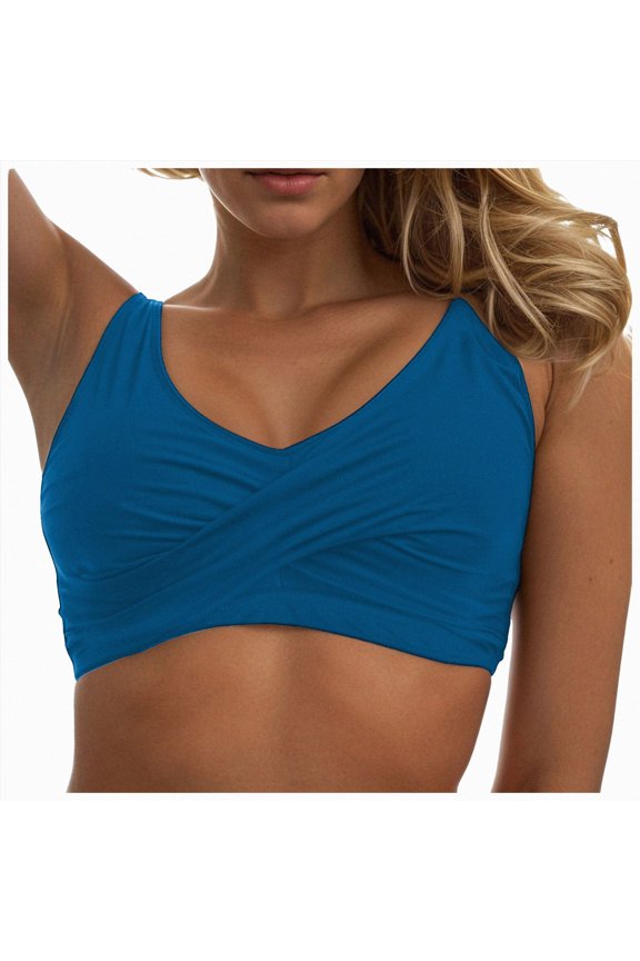 Women's Twist Front Bikini Top V Neck Push Up Padded Swimsuit Top Bathing Suits (BU1-A,XXL)