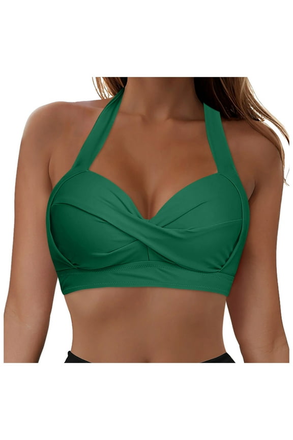 HCNTES Women's Twist Front Bikini Top V Neck Push Up Padded Swimsuit Top Bathing,XL Green