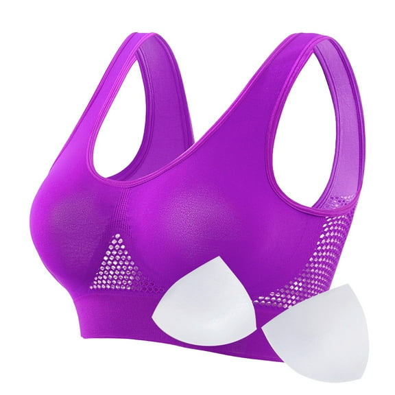 HCNTES Women's Comfy Medium Support Seamless Wireless Sports Bra with Removable Pads(Purple,M)