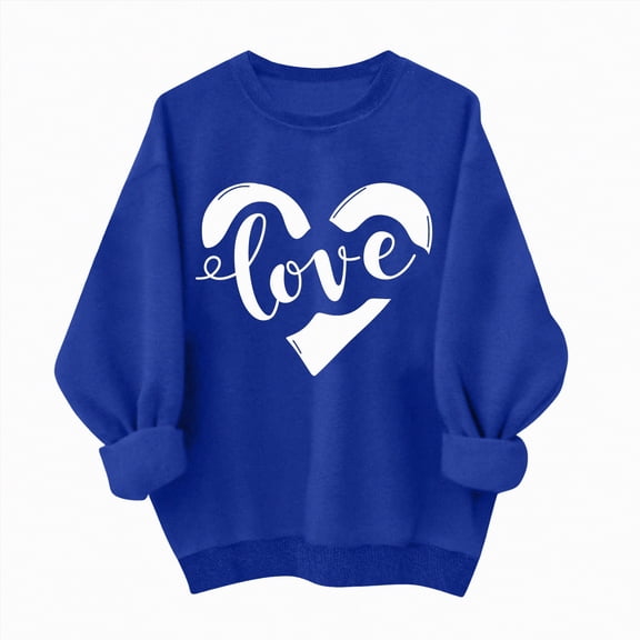 HCNTES Women's Valentine Long Sleeve Crew Neck Love Heart Print Pullover Spring Casual Comfortable Trendy Sweatshirt for Ladies Girls(Z192-Blue,2XL)