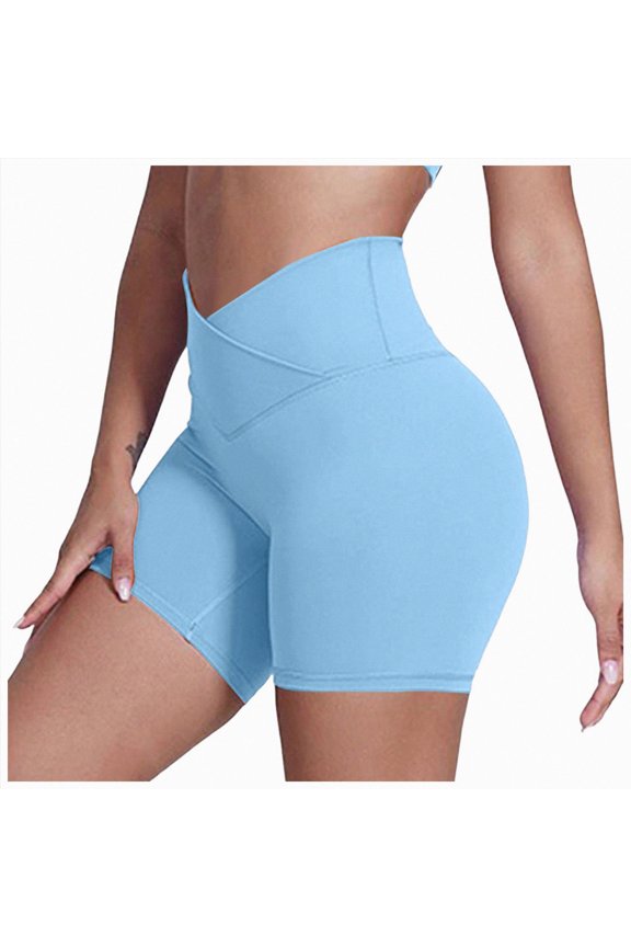 Women's Workout Biker Shorts High Waisted Tummy Control Spandex Booty Shorts for Volleyball Gym Yoga Dance (1-Sky Blue,L)