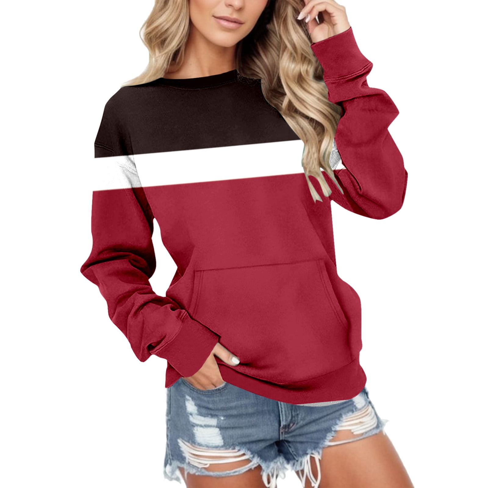Women's Casual Crew Neck Oversized Sweatshirt - Lightweight Long Sleeve Pullover, Ribbed Cuffs, Cotton Blend