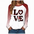 thumbnail image 1 of HCNTES Womens Girls Valentines Day Long Sleeve Love Heart Print Top Sweatshirt Spring Casual Round Neck T-Shirt Fashion Comfortable Leisure Pullover(A-Watermelon Red,2XL), 1 of 9