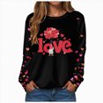 thumbnail image 1 of HCNTES Womens Girls Valentines Day Long Sleeve Love Heart Print Top T-Shirt Spring Casual Fashion Crew Neck Pullover Sweatshirt Comfortable Trendy Leisure Wear(A01-Dark Gray,M), 1 of 9