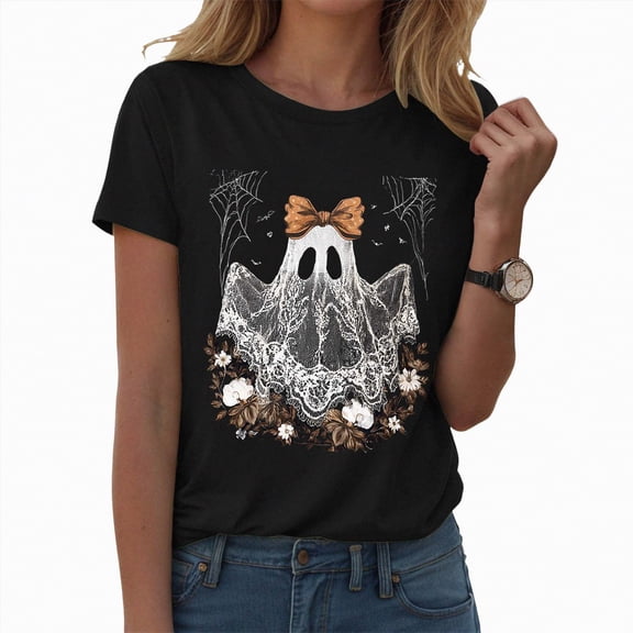 HCNTES Womens Halloween Pumpkin Shirts Funny Pumpkin Fall Graphic Tees Tops Cute Thanksgiving Casual Short Sleeve(M,A156-Black)