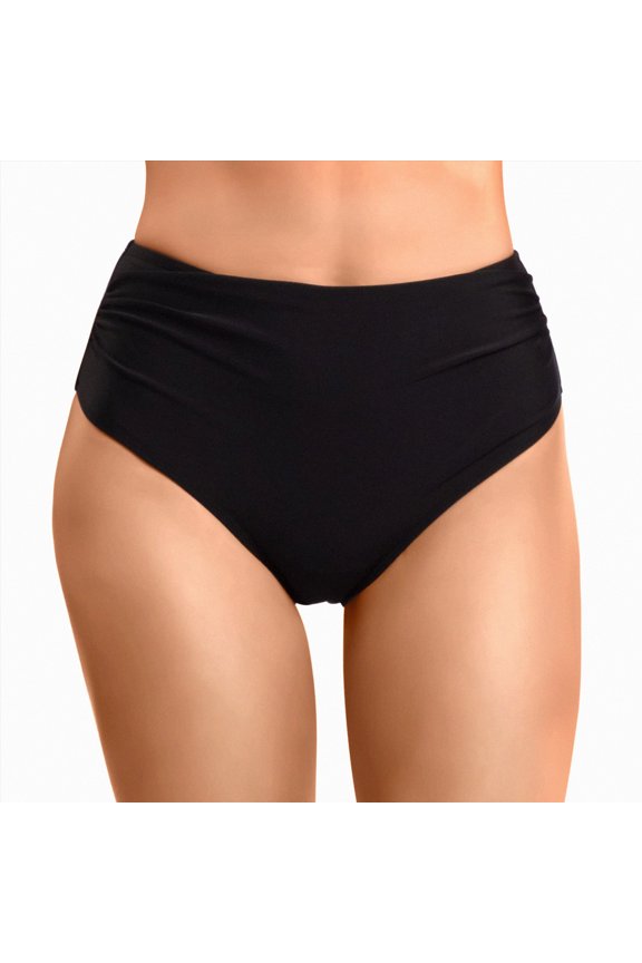 Womens High Waisted Swim Bottoms Tummy Control Scrunch Retro Triangle Bikini Bathing Suit Black,XL