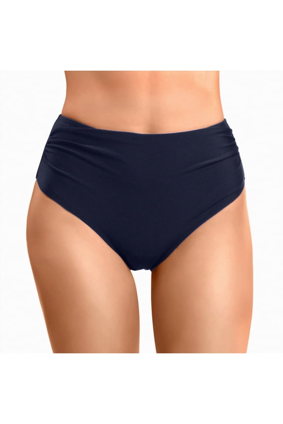 Womens High Waisted Swim Bottoms Tummy Control Scrunch Retro Triangle Bikini Bathing Suit Navy,S