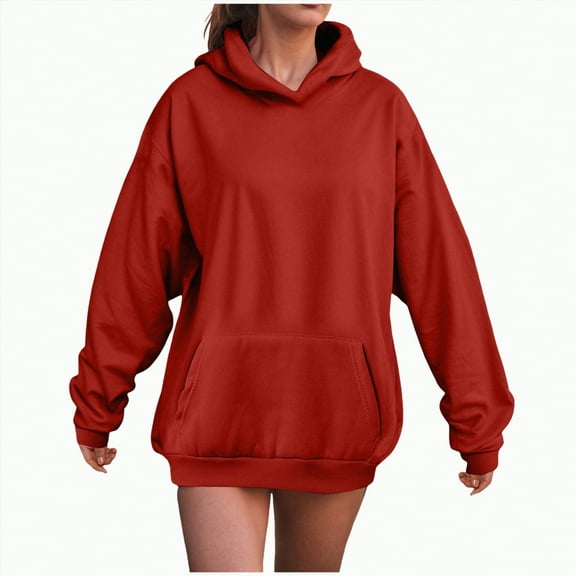 HCNTES Womens Oversized Hoodies Fleece Sweatshirts Long Sleeve Pullover with Pocket Fall Winter Outfits Y2k Clothes(S,C156-Red)
