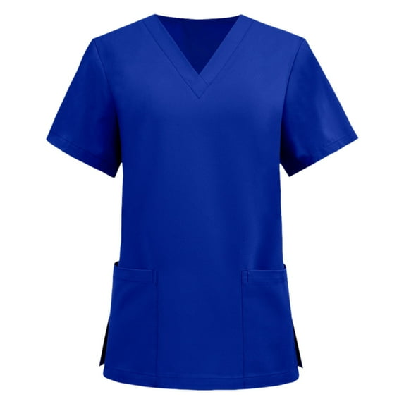 HCNTES Womens Scrub Tops Summer Casual Solid Color Short Sleeve V Neck Nurse Uniform Work Blouse Loose Workout Pullover Shirt(Blue,XXL)