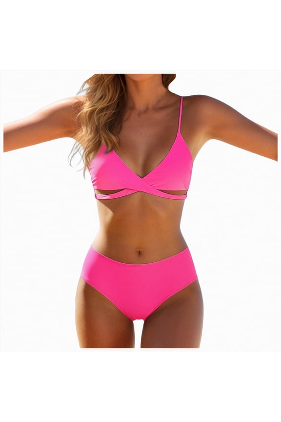 Womens Sexy 2 Piece Bikini Sets Cheeky High Cut Bathing Suit Color Block Textured U-Wire Swimsuits(Hot Pink,S)