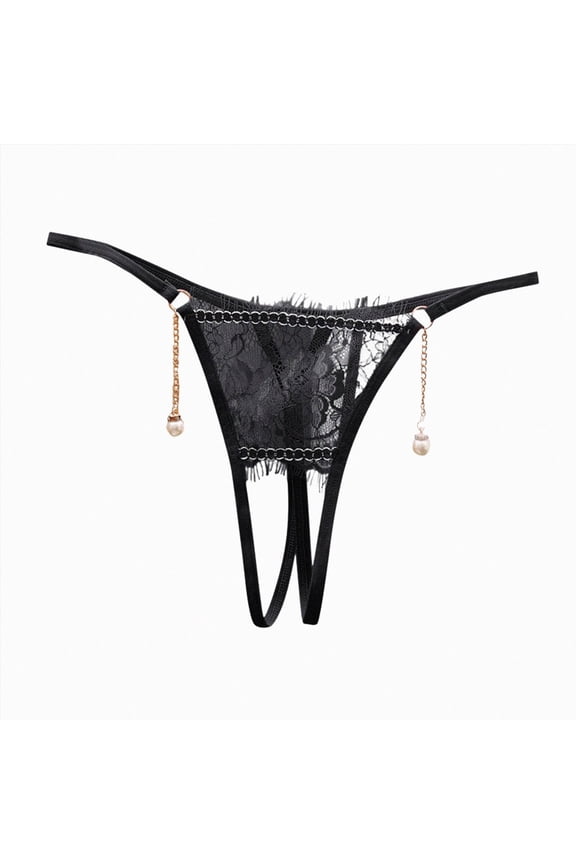 Womens Sexy Micro Pearls G-String Lingerie Thong Panty Sexy V-String Night Lingerie Underwear Black